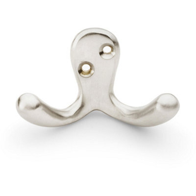 Loops Solid Brass Victorian Double Robe Coat Hook - Wall Mounted Holder Satin Nickel - image 1