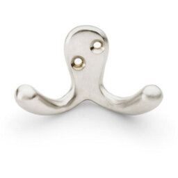 Loops Solid Brass Victorian Double Robe Coat Hook - Wall Mounted Holder Satin Nickel - thumbnail 1