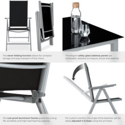Tectake Garden Table And Chairs Pompeii - For 8 People, Aluminium Frame, Adjustable Backrests - Silver - 1 - thumbnail 5