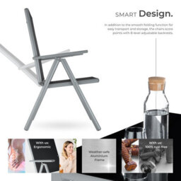 Tectake Garden Table And Chairs Pompeii - For 8 People, Aluminium Frame, Adjustable Backrests - Silver - 1 - thumbnail 3