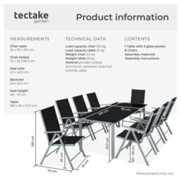 Tectake Garden Table And Chairs Pompeii - For 8 People, Aluminium Frame, Adjustable Backrests - Silver - 1 - thumbnail 6