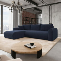 Universal Corner Sofa Bed With Storage Profiled Comfort Modern Fabric Left Or Right Hand 212 122Cm Sleeping Area Blue - thumbnail 1