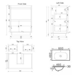 Royal Bathrooms Orion 600mm Floor Standing Bathroom Vanity Unit 2 Drawer Hale Black With Ceramic Basin & Black Accent Trim - thumbnail 8