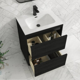 Royal Bathrooms Orion 600mm Floor Standing Bathroom Vanity Unit 2 Drawer Hale Black With Ceramic Basin & Black Accent Trim - thumbnail 5