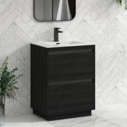 Royal Bathrooms Orion 600mm Floor Standing Bathroom Vanity Unit 2 Drawer Hale Black With Ceramic Basin & Black Accent Trim - thumbnail 6
