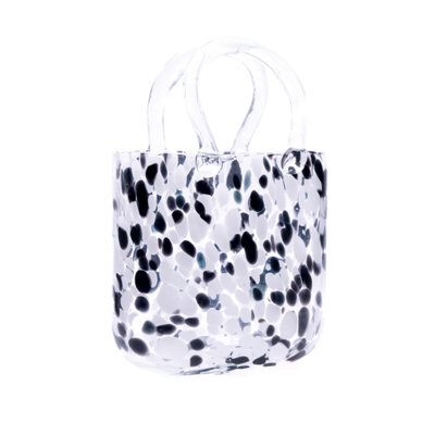 Elegant Handbag-Style Large Black Pebble Fleck Design Thick Glass Flower Vase - image 1