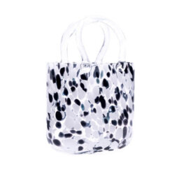 Elegant Handbag-Style Large Black Pebble Fleck Design Thick Glass Flower Vase