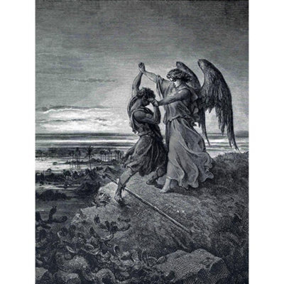 Artery8 Unframed Wall Art Gustave Dore Jacob Wrestling With Angel 1866 Dore Old Painting - 12X16 Inch
