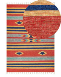 Beliani Rug Hatis Multicolour 140 X 200 Cm Cotton Kilim - thumbnail 1