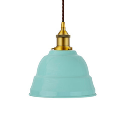 Duck Egg Blue Lincoln Painted Dome Pendant Light With Antique Gold Lamp Holder And Brown Twisted Cable - Se Home - image 1