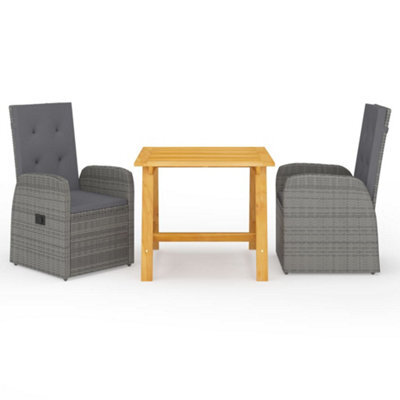 Walplus 3 Piece Garden Outdoor Dining Set Suitable For Backyard, Patio With Cushions Grey Poly Rattan - image 1