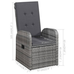 Walplus 3 Piece Garden Outdoor Dining Set Suitable For Backyard, Patio With Cushions Grey Poly Rattan - thumbnail 5