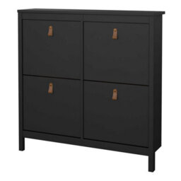 Wyld Haus Wildberry Matt Black Wooden Shoe Cabinet 4 Flip-Down Doors Leather Tab Handles - thumbnail 5