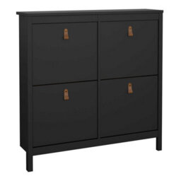 Wyld Haus Wildberry Matt Black Wooden Shoe Cabinet 4 Flip-Down Doors Leather Tab Handles - thumbnail 3