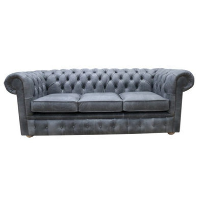 Chesterfield Original 3 Seater Settee Cracked Wax Ash Grey Real Leather Sofa - image 1