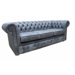 Chesterfield Original 3 Seater Settee Cracked Wax Ash Grey Real Leather Sofa - thumbnail 3