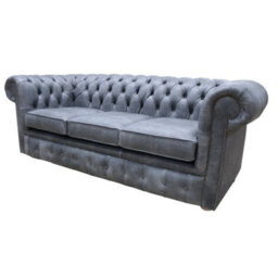 Chesterfield Original 3 Seater Settee Cracked Wax Ash Grey Real Leather Sofa - thumbnail 2