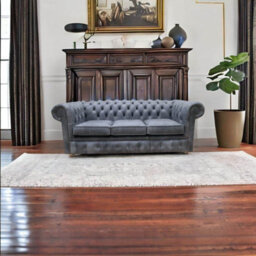 Chesterfield Original 3 Seater Settee Cracked Wax Ash Grey Real Leather Sofa - thumbnail 5