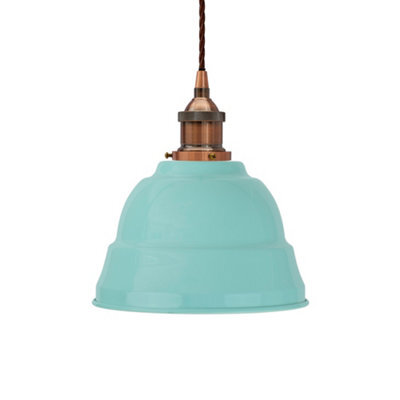 Duck Egg Blue Lincoln Painted Dome Pendant Light With Antique Copper Lamp Holder And Brown Twisted Cable - Se Home - image 1