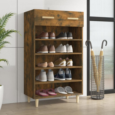 Berkfield Shoe Cabinet Smoked Oak 60X35X105 Cm Engineered Wood - image 1