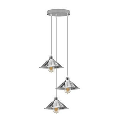 3 Head Vintage Ceiling Pendant Light With Metal Shades E27 Black - image 1