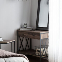 Wyld And Coco Industrial Console Table Taupe Melamine Black Metal Frame 106 X 45 X 76 Cm, 2 Drawers - thumbnail 2
