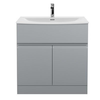 Hudson Reed Urban Satin Grey Floor Standing 2 Door Vanity Unit And Curved Basin With Silent Close, 860 X 810 X 395 - image 1