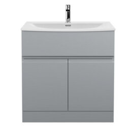 Hudson Reed Urban Satin Grey Floor Standing 2 Door Vanity Unit And Curved Basin With Silent Close, 860 X 810 X 395 - thumbnail 1