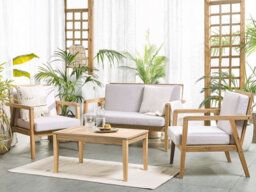 Beliani Garden Lounge Set With Table 4 Seater Pallano Acacia Wood Taupe - thumbnail 2