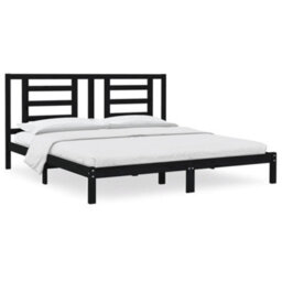 Berkfield Bed Frame Black Solid Wood Pine 200X200 Cm - thumbnail 2