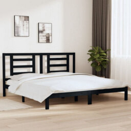 Berkfield Bed Frame Black Solid Wood Pine 200X200 Cm - thumbnail 1