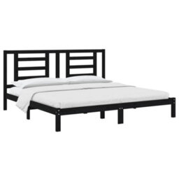 Berkfield Bed Frame Black Solid Wood Pine 200X200 Cm - thumbnail 3