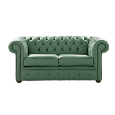 Chesterfield 2 Seater Shelly Jade Green Leather Sofa Settee Bespoke In Classic Style - image 1