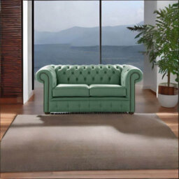 Chesterfield 2 Seater Shelly Jade Green Leather Sofa Settee Bespoke In Classic Style - thumbnail 3