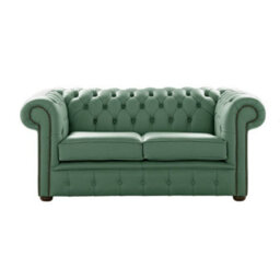 Chesterfield 2 Seater Shelly Jade Green Leather Sofa Settee Bespoke In Classic Style - thumbnail 1
