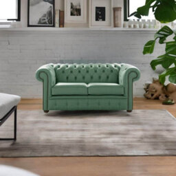 Chesterfield 2 Seater Shelly Jade Green Leather Sofa Settee Bespoke In Classic Style - thumbnail 2
