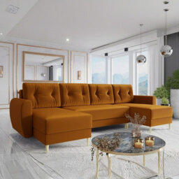 Palermo U Corner Sofa Bed With Storage Yellow Upholstery Spacious Design Sprung Cushioning