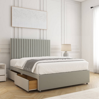 Bsspoke Brooke Divan Bed Set Silver Velvet With 24Inch Panel Headboard & Mattress & 2 Drawers Same Side 3Ft 4Ft 4Ft6 5Ft 6Ft - image 1
