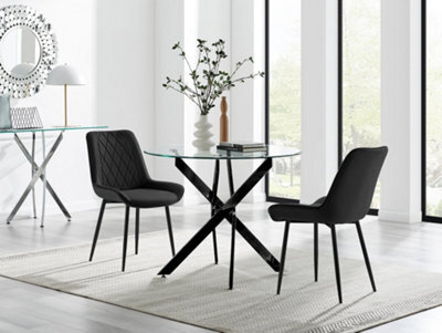 Furniturebox Uk Novara 100Cm Round Black Leg Dining Table & 2 Black Pesaro Black Leg Chairs - image 1