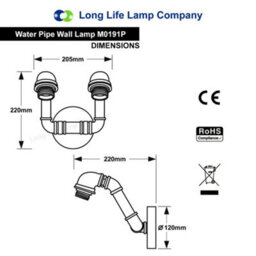Long Life Lamps Company Twin Vintage Industrial Pipe Wall Light M0191P - thumbnail 2