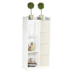 Urbn-Living Urbnliving Height 128Cm Tall Wooden White 7 Cube Bookcase With Cream Drawers Shelving Display Storage Unit Cabinet