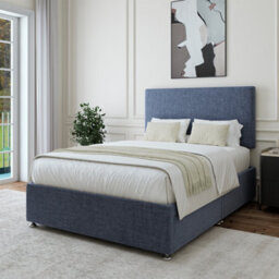 Bedmaster Midnight Blue Linen 2 Drawer Divan Base And Plain Headboard Small Double - thumbnail 3