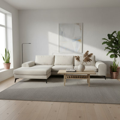 Abakus Direct Venice Chenille Corner Sofa In White Left Facing With Deep Seats And Extra-Wide Padded Arms - image 1