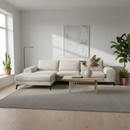Abakus Direct Venice Chenille Corner Sofa In White Left Facing With Deep Seats And Extra-Wide Padded Arms