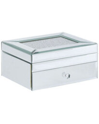 Beliani Aurora Mirrored Jewellery Box Silver 22 X 17 Cm Vanity Organiser With Compartmented Interior - thumbnail 1