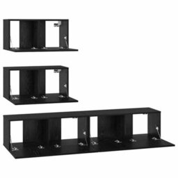 Berkfield Tv Cabinet Set 4 Pcs Black Oak 100 X 30 X 30 Cm Engineered Wood - thumbnail 7
