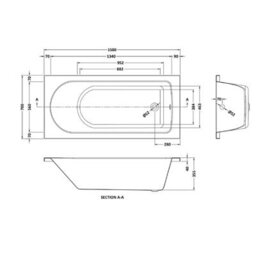 Royal Bathrooms Breeze 1500 X 700mm Acrylic Single Ended Round Edged White Straight Bath With Square Chrome Wall Profile Screen - thumbnail 7