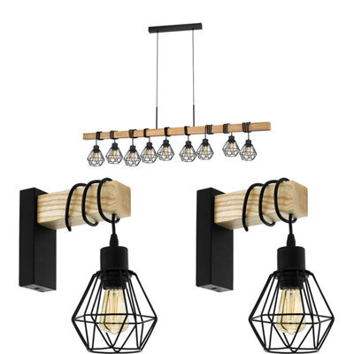Trendy 9 Bulb Black Cage Pendant Light With 2 Matching Wall Sconces - image 1