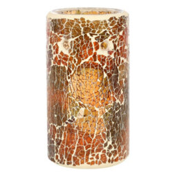 Brown Glass Pillar Shaped Oil, Wax Melt Burner. Mirrored Crackle Effect. H14.5 Cm - thumbnail 2