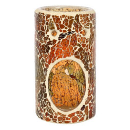 Brown Glass Pillar Shaped Oil, Wax Melt Burner. Mirrored Crackle Effect. H14.5 Cm - thumbnail 3